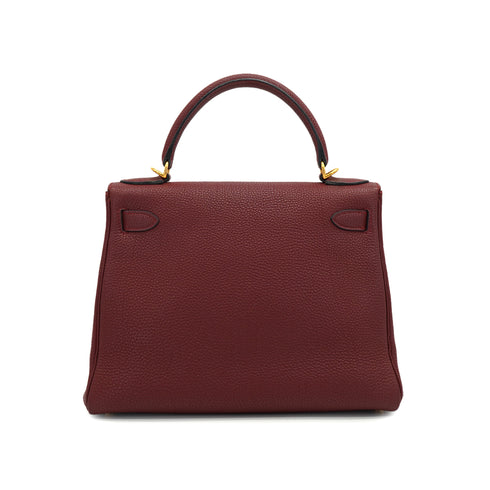 HERMES KELLY 28 RETOURNE ROUGE H TOGO HAND SHOULDER BAG 2004 SQUARE H GOLD HARDWARE 90331962