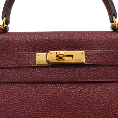 HERMES KELLY 28 RETOURNE ROUGE H TOGO HAND SHOULDER BAG 2004 SQUARE H GOLD HARDWARE 90331962