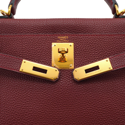 HERMES KELLY 28 RETOURNE ROUGE H TOGO HAND SHOULDER BAG 2004 SQUARE H GOLD HARDWARE 90331962