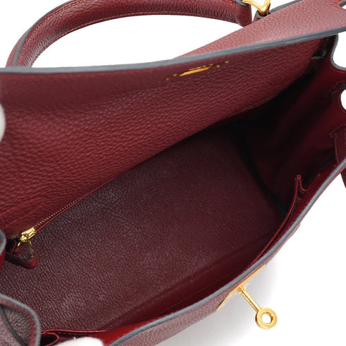 HERMES KELLY 28 RETOURNE ROUGE H TOGO HAND SHOULDER BAG 2004 SQUARE H GOLD HARDWARE 90331962