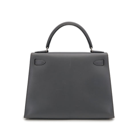 HERMES KELLY 28 SELLIER ARDOISE BOXCALF HAND SHOULDER BAG 1999 SQUARE C SILVER HARDWARE 90325595