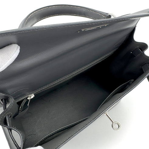 HERMES KELLY 28 SELLIER ARDOISE BOXCALF HAND SHOULDER BAG 1999 SQUARE C SILVER HARDWARE 90325595