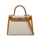 HERMES KELLY 28 SELLIER BISCUIT TOILE H VEAU SWIFT HAND SHOULDER BAG 2021 Z STAMP PALLADIUM HARDWARE 90327051