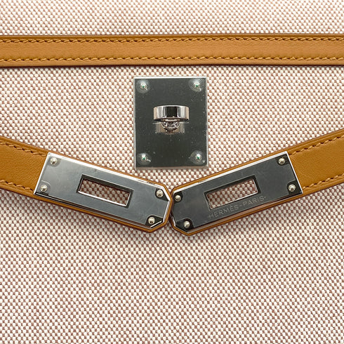 HERMES KELLY 28 SELLIER BISCUIT TOILE H VEAU SWIFT HAND SHOULDER BAG 2021 Z STAMP PALLADIUM HARDWARE 90327051