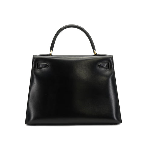 HERMES KELLY 28 SELLIER BLACK BOXCALF HAND SHOULDER BAG 1981 CIRCLE K GOLD HARDWRE 90326676