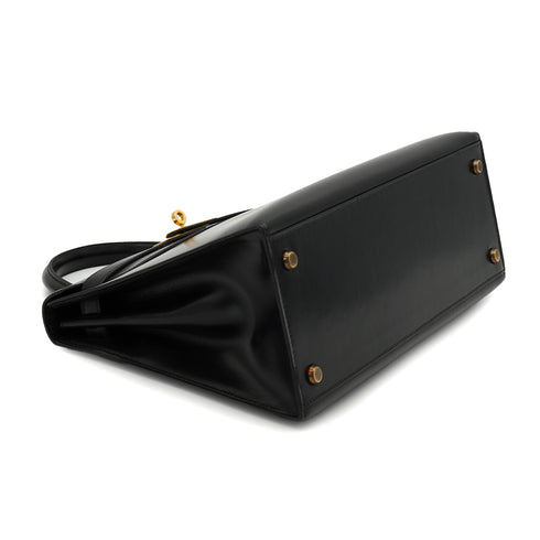 HERMES KELLY 28 SELLIER BLACK BOXCALF HAND SHOULDER BAG 1981 CIRCLE K GOLD HARDWRE 90326676