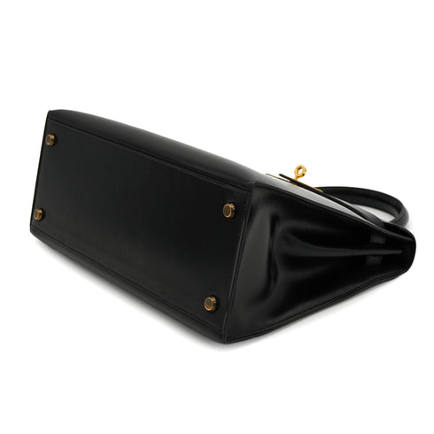 HERMES KELLY 28 SELLIER BLACK BOXCALF HAND SHOULDER BAG 1981 CIRCLE K GOLD HARDWRE 90326676