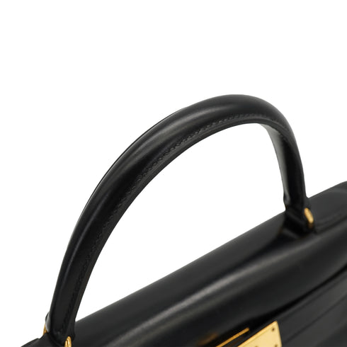 HERMES KELLY 28 SELLIER BLACK BOXCALF HAND SHOULDER BAG 1981 CIRCLE K GOLD HARDWRE 90326676