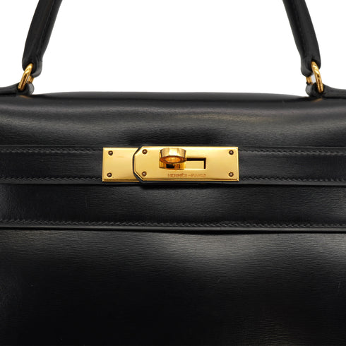 HERMES KELLY 28 SELLIER BLACK BOXCALF HAND SHOULDER BAG 1981 CIRCLE K GOLD HARDWRE 90326676