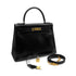 HERMES KELLY 28 SELLIER BLACK BOXCALF HAND SHOULDER BAG 1985 CIRCLE O GOLD HARDWRE 90315004