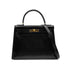 HERMES KELLY 28 SELLIER BLACK BOXCALF HAND SHOULDER BAG 1985 CIRCLE O GOLD HARDWRE 90315004