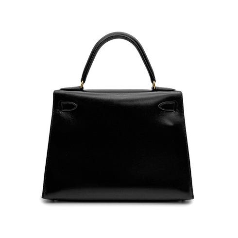 HERMES KELLY 28 SELLIER BLACK BOXCALF HAND SHOULDER BAG 1996 CIRCLE Z GOLD HARDWRE 90317720