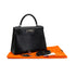 HERMES KELLY 28 SELLIER BLACK BOXCALF HAND SHOULDER BAG 2002 SQUARE F PALLADIUM HARDWARE 90336791