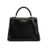 HERMES KELLY 28 SELLIER BLACK BOXCALF HAND SHOULDER BAG 2002 SQUARE F PALLADIUM HARDWARE 90336791