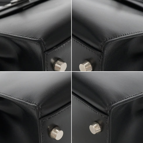 HERMES KELLY 28 SELLIER BLACK BOXCALF HAND SHOULDER BAG 2002 SQUARE F PALLADIUM HARDWARE 90336791