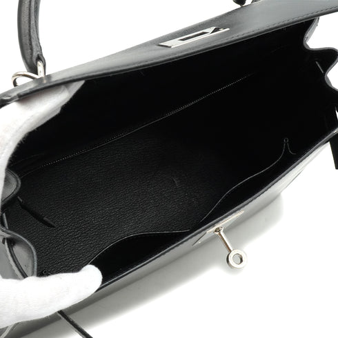 HERMES KELLY 28 SELLIER BLACK BOXCALF HAND SHOULDER BAG 2002 SQUARE F PALLADIUM HARDWARE 90336791