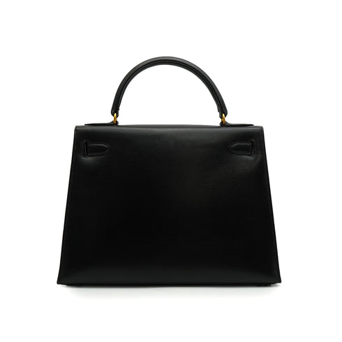 HERMES KELLY 28 SELLIER BLACK BOX CALF HAND BAG 1978 CIRCLE H GOLD HARDWARE 90341424
