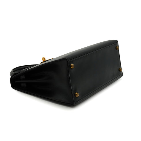 HERMES KELLY 28 SELLIER BLACK BOX CALF HAND BAG 1978 CIRCLE H GOLD HARDWARE 90341424