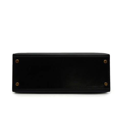 HERMES KELLY 28 SELLIER BLACK BOX CALF HAND BAG 1978 CIRCLE H GOLD HARDWARE 90341424