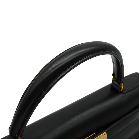 HERMES KELLY 28 SELLIER BLACK BOX CALF HAND BAG 1978 CIRCLE H GOLD HARDWARE 90341424