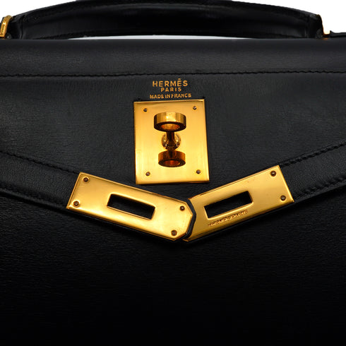 HERMES KELLY 28 SELLIER BLACK BOX CALF HAND BAG 1978 CIRCLE H GOLD HARDWARE 90341424
