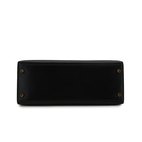 HERMES KELLY 28 SELLIER BLACK BOX CALF HAND SHOULDER BAG 1991 CIRCLE U GOLD HARDWARE 90346863