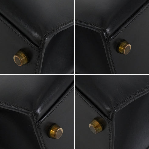 HERMES KELLY 28 SELLIER BLACK BOX CALF HAND SHOULDER BAG 1991 CIRCLE U GOLD HARDWARE 90346863