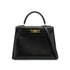 HERMES KELLY 28 SELLIER BLACK BOX CALF HAND SHOULDER BAG 1993 CIRCLE W GOLD HARDWARE 90340467