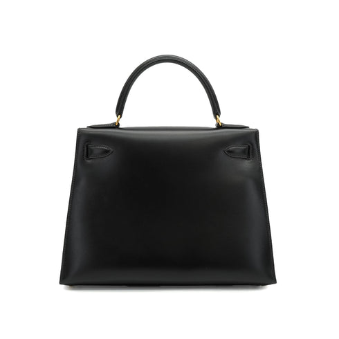 HERMES KELLY 28 SELLIER BLACK BOX CALF HAND SHOULDER BAG 1993 CIRCLE W GOLD HARDWARE 90340467