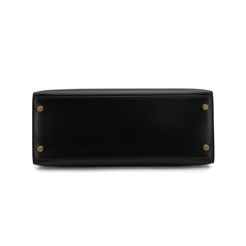 HERMES KELLY 28 SELLIER BLACK BOX CALF HAND SHOULDER BAG 1993 CIRCLE W GOLD HARDWARE 90340467