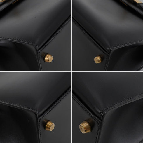 HERMES KELLY 28 SELLIER BLACK BOX CALF HAND SHOULDER BAG 1993 CIRCLE W GOLD HARDWARE 90340467
