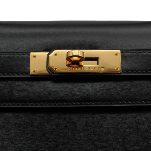 HERMES KELLY 28 SELLIER BLACK BOX CALF HAND SHOULDER BAG 1993 CIRCLE W GOLD HARDWARE 90340467
