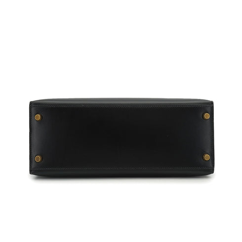 HERMES KELLY 28 SELLIER BLACK BOX CALF HAND SHOULDER BAG 1994 CIRCLE X GOLD HARDWARE 90335149