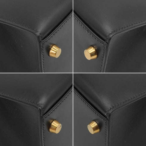 HERMES KELLY 28 SELLIER BLACK BOX CALF HAND SHOULDER BAG 1994 CIRCLE X GOLD HARDWARE 90335149
