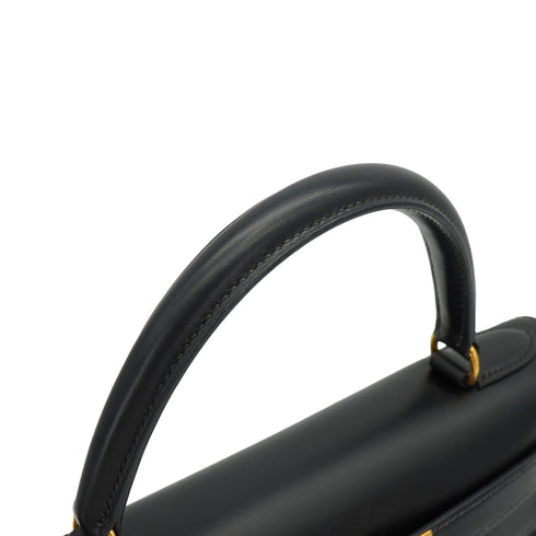 HERMES KELLY 28 SELLIER BLACK BOX CALF HAND SHOULDER BAG 1994 CIRCLE X GOLD HARDWARE 90335149