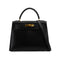 HERMES KELLY 28 SELLIER BLACK BOX CALF HAND SHOULDER BAG 1994 CIRCLE X GOLD HARDWARE 90351057