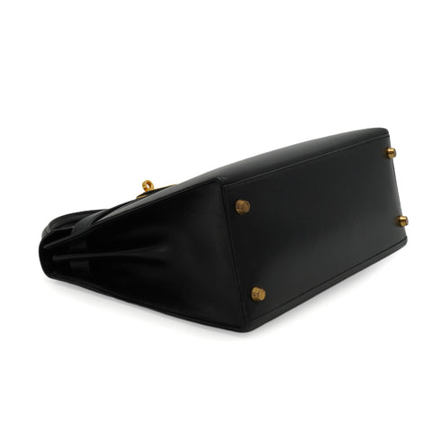 HERMES KELLY 28 SELLIER BLACK BOX CALF HAND SHOULDER BAG 1994 CIRCLE X GOLD HARDWARE 90351057