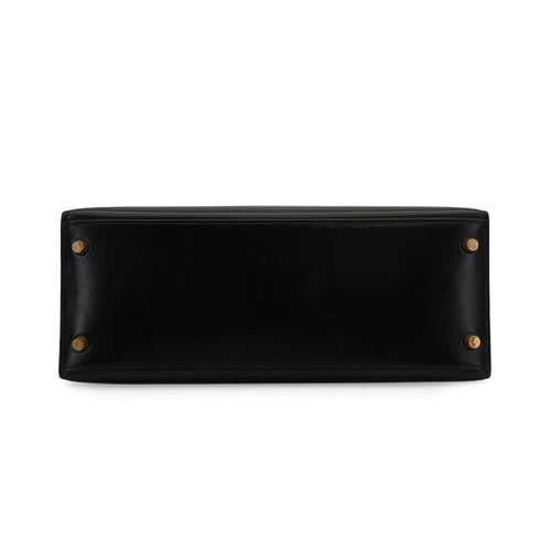 HERMES KELLY 28 SELLIER BLACK BOX CALF HAND SHOULDER BAG 1994 CIRCLE X GOLD HARDWARE 90351057