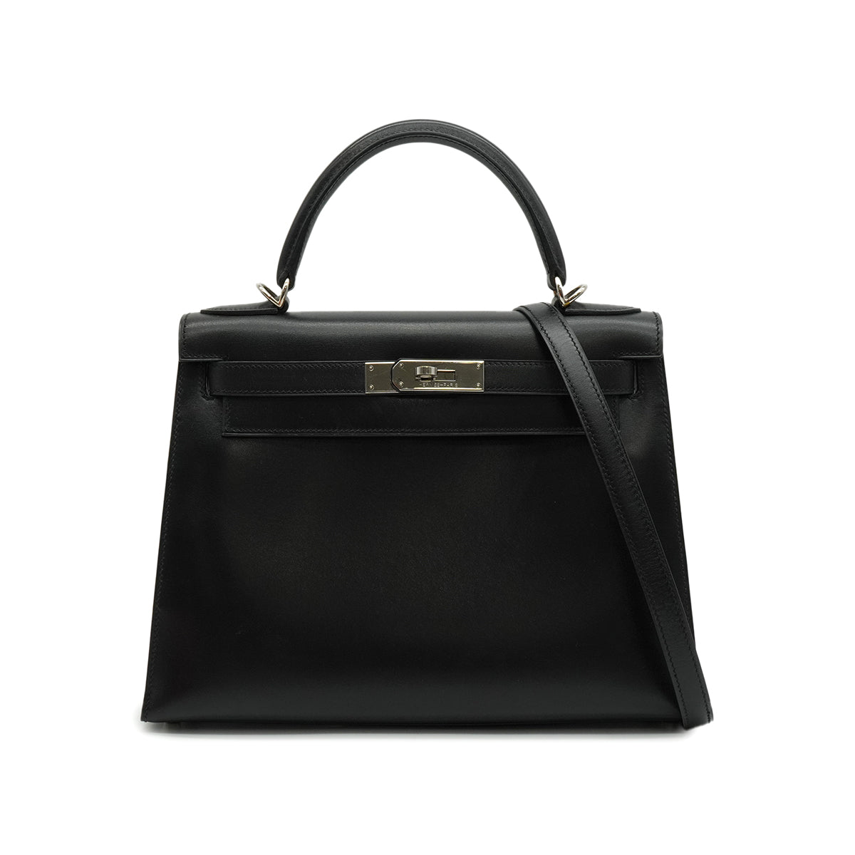 HERMES KELLY 28 SELLIER BLACK BOX CALF HAND SHOULDER BAG 1998