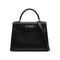 HERMES KELLY 28 SELLIER BLACK BOX CALF HAND SHOULDER BAG 1998 SQUARE B SILVER HARDWARE 90338300