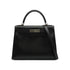 HERMES KELLY 28 SELLIER BLACK BOX CALF HAND SHOULDER BAG 1998 SQUARE B SILVER HARDWARE 90338300