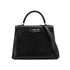 HERMES KELLY 28 SELLIER BLACK BOX CALF HAND SHOULDER BAG 2000 SQUARE D PALLADIUM HARDWARE 90334274
