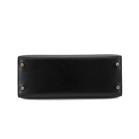HERMES KELLY 28 SELLIER BLACK BOX CALF HAND SHOULDER BAG 2000 SQUARE D PALLADIUM HARDWARE 90334274