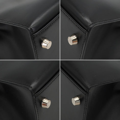 HERMES KELLY 28 SELLIER BLACK BOX CALF HAND SHOULDER BAG 2000 SQUARE D PALLADIUM HARDWARE 90334274