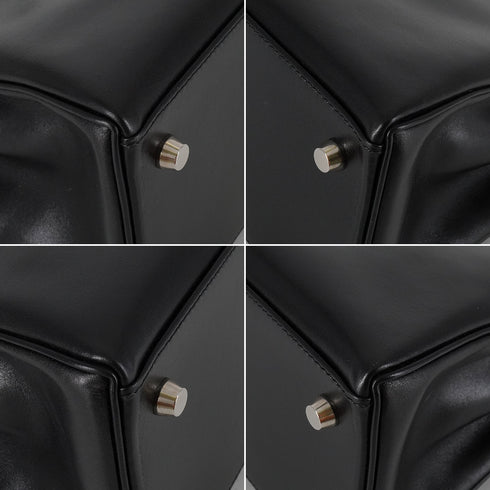 HERMES KELLY 28 SELLIER BLACK BOX CALF HAND SHOULDER BAG 2003 SQUARE G SILVER HARDWARE 90338879