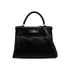 HERMES KELLY 28 SELLIER BLACK BOX CALF HAND SHOULDER BAG 2003 SQUARE G SILVER HARDWARE 90338879