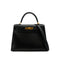 HERMES KELLY 28 SELLIER BLACK BOX CALF HAND SHOULDER BAG 2004 SQUARE H GOLD HARDWARE 90341432