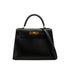 HERMES KELLY 28 SELLIER BLACK BOX CALF HAND SHOULDER BAG 2004 SQUARE H GOLD HARDWARE 90341432