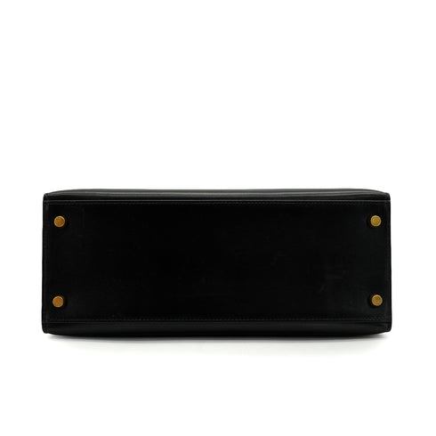 HERMES KELLY 28 SELLIER BLACK BOX CALF HAND SHOULDER BAG 2004 SQUARE H GOLD HARDWARE 90341432