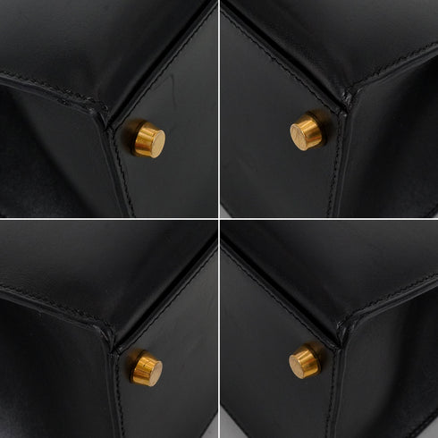 HERMES KELLY 28 SELLIER BLACK BOX CALF HAND SHOULDER BAG 2004 SQUARE H GOLD HARDWARE 90341432